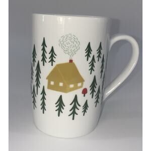 Danica Studio Tall Ceramic Mug White Cabin In The Woods Trees 4.5"